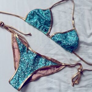 Gold & aqua sparkly bikini